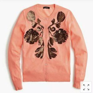 J. Crew Sequin floral embroidered cotton sweater